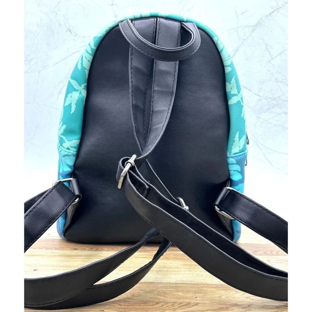 Disney Lilo &‎ Stitch Loungefly Blue Tropical Leaves Mini Backpack Zippered EUC